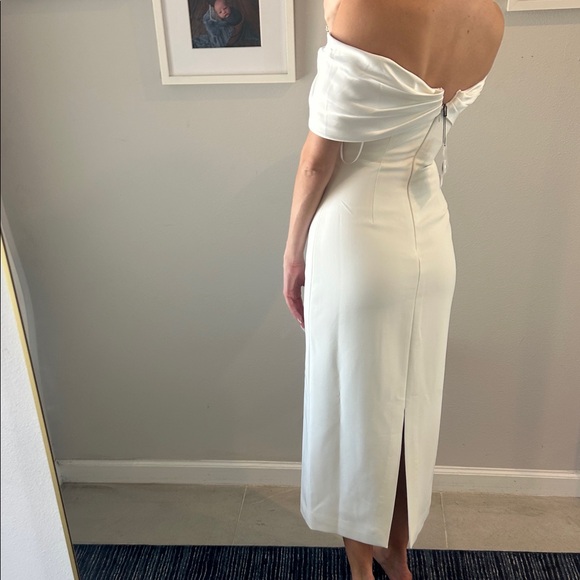 Bridal Off-Shoulder White Midi Dress - Picture 5 of 6